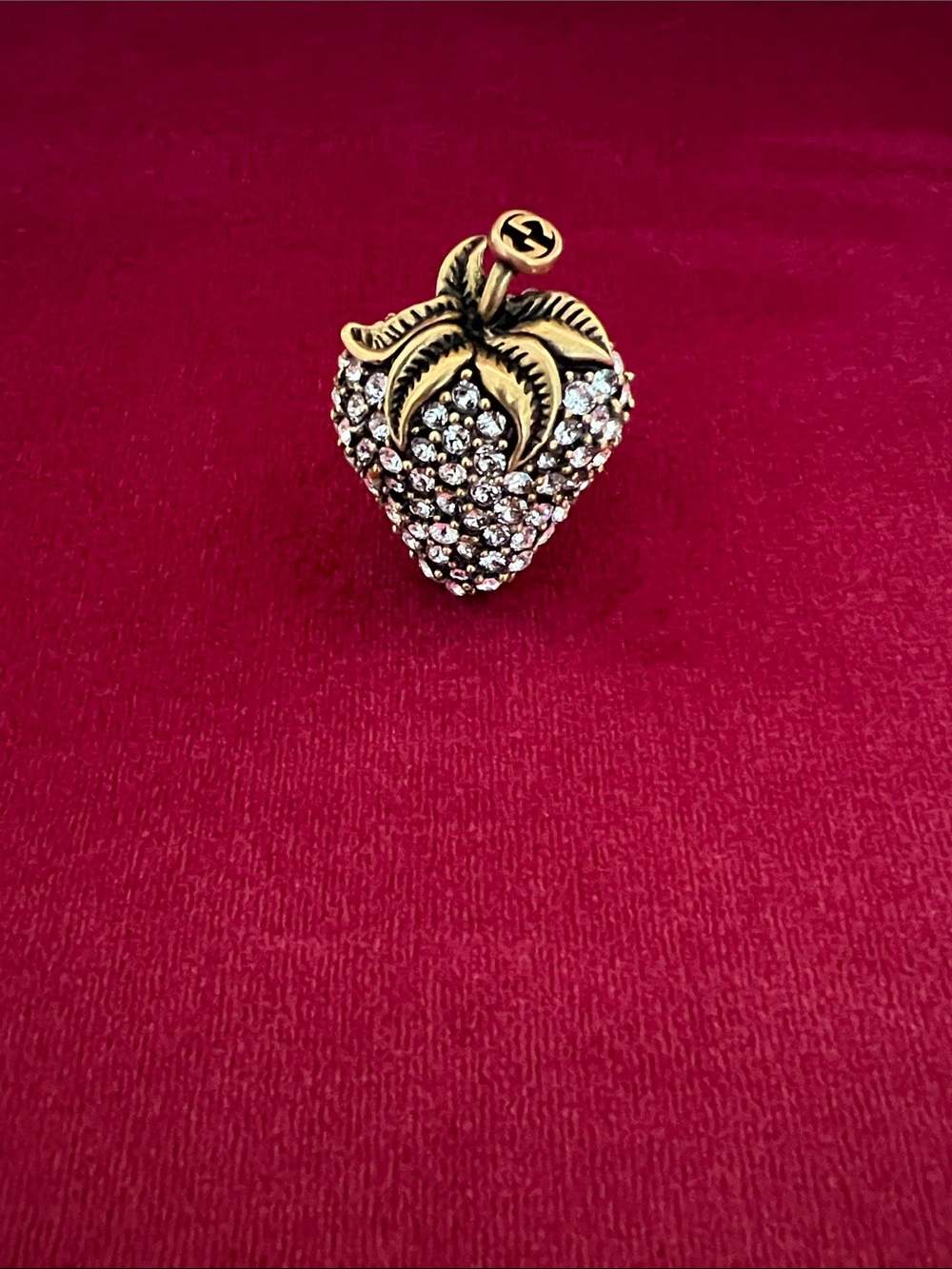Gucci Gold-Tone Crystal Strawberry Cocktail Ring